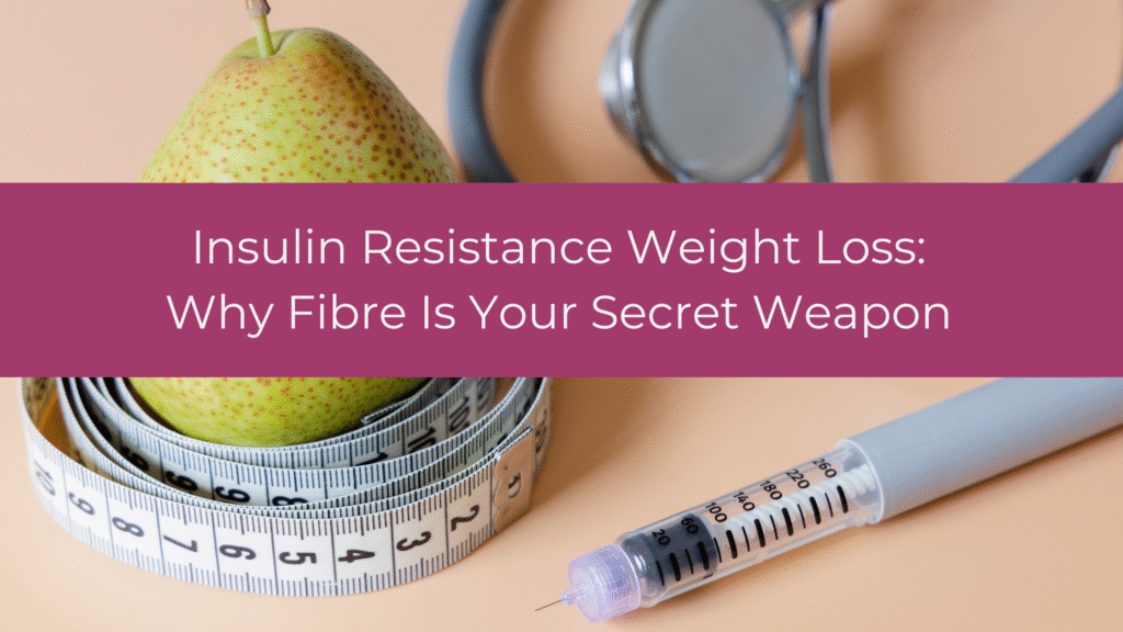Pear with measuring tape and syringe representing insulin resistance weight loss and metabolic health